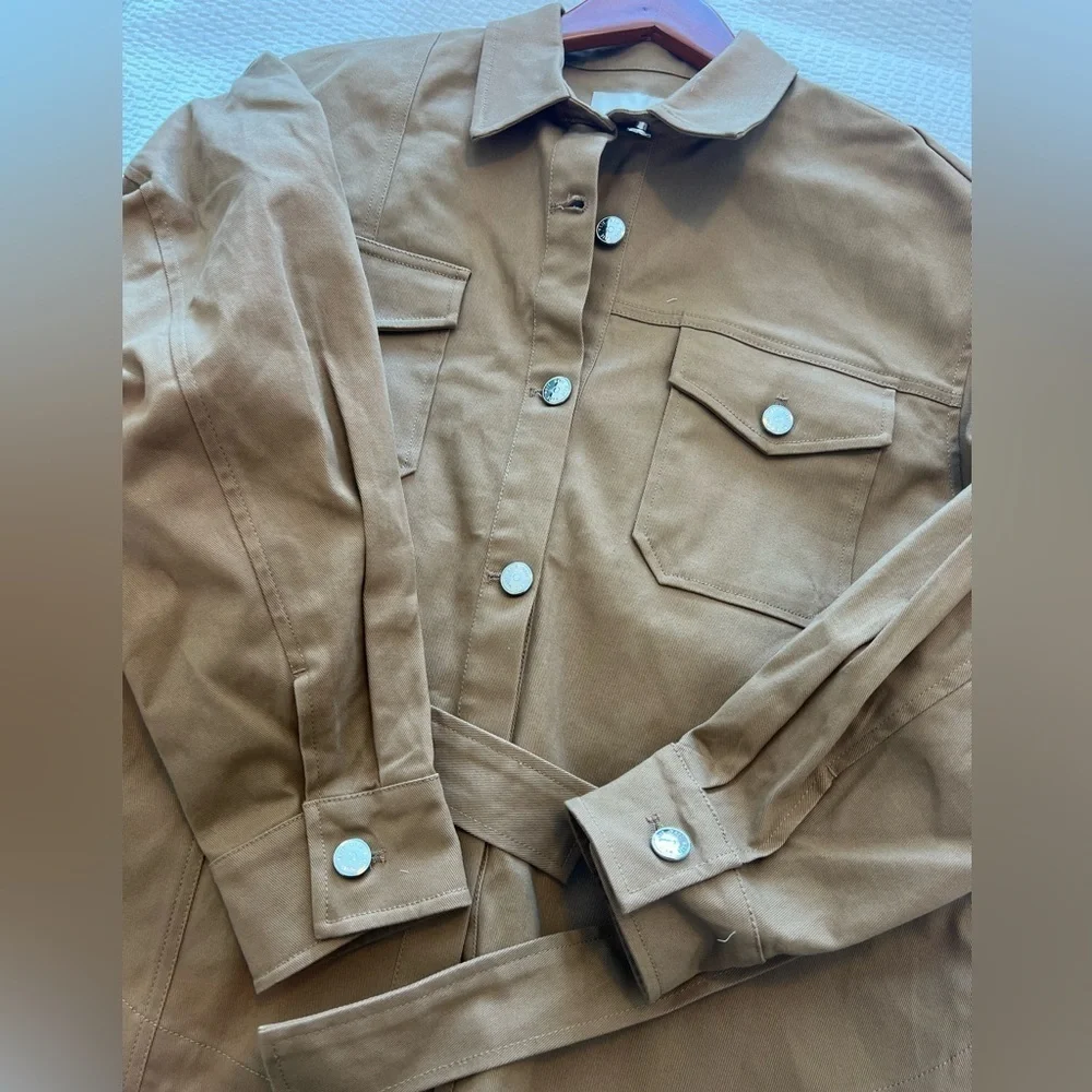 Maje Belted Shirt Jacket in Camel Size US S